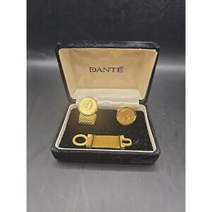 Mens Dante Gold Tone Cufflink Tie Tack Set "D"‎ Monogram Men's Jewelry